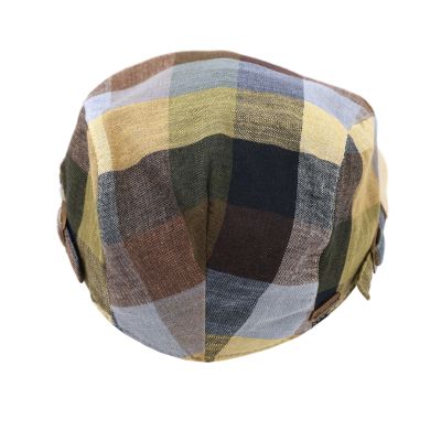 Men's Linen Flat Cap in Herringbone Pattern Fratelli Mazzanti | Denim