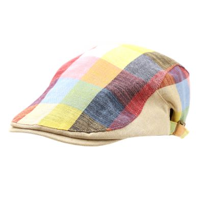 Men's Linen Checked Flat Cap Fratelli Mazzanti | Multicoloured
