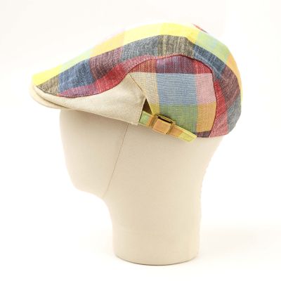 Men's Linen Checked Flat Cap Fratelli Mazzanti | Multicoloured